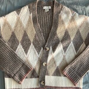 Rachel Zoe Argyle Knit Cardigan in Cream and Brown